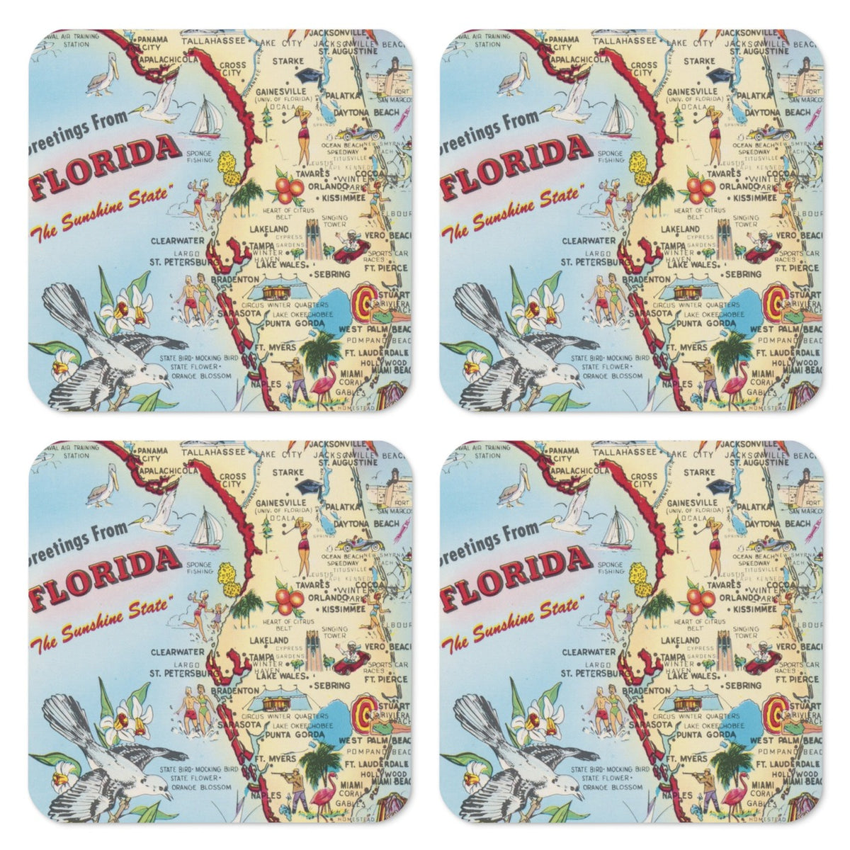 Archive Coaster Set of Four, Greetings from Florida