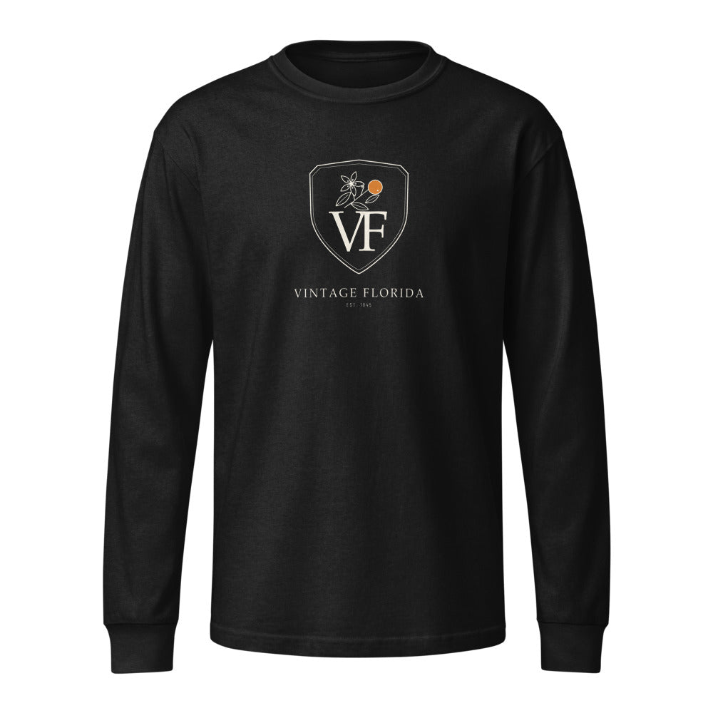 Crest Long Sleeve Tee, Black, front