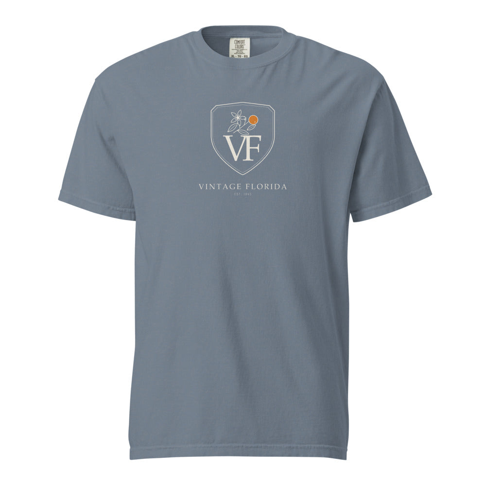 Crest Tee, Blue Jean, front