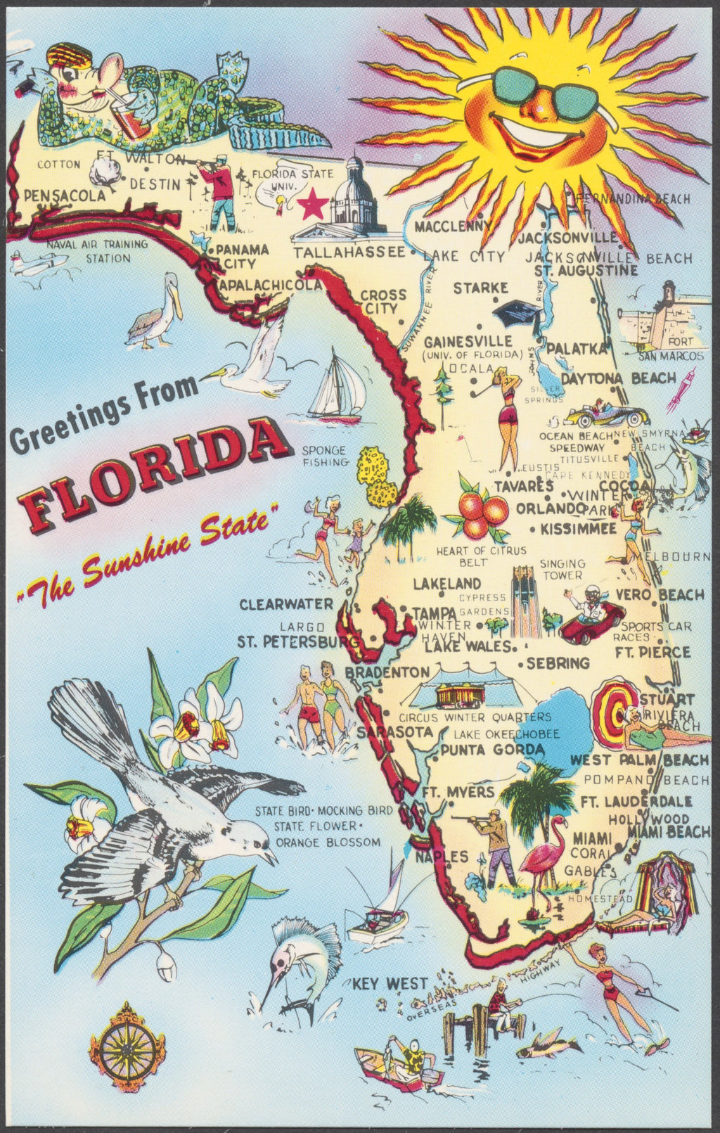 Pictorial map postcard: Greetings from Florida, the Sunshine State